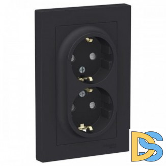 Розетка 2-ая электрическая с заземлением с защитными шторками, Карбон, серия Atlas Design, Schneider Electric