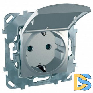 Розетка 1-ая электрическая, с заземлением и крышкой, Алюминий, серия UNICA TOP/CLASS, Schneider Electric