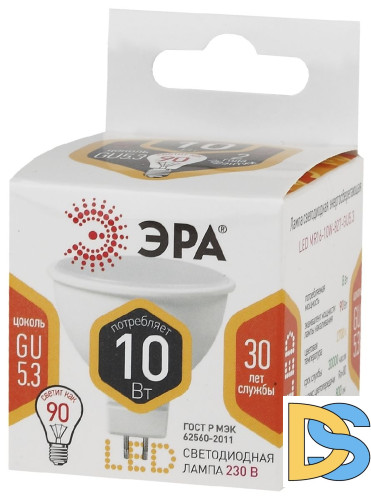 Лампа светодиодная Эра GU5.3 10W 2700K LED MR16-10W-827-GU5.3 Б0032995