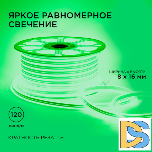 Светодиодный двусторонний неон Apeyron Стандарт 220В 2835 6Вт/м зеленый 50м IP65 17-26