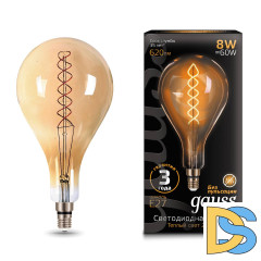 Лампа светодиодная филаментная Gauss E27 8W 2400K золотая 150802008