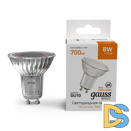 Лампа светодиодная Gauss Basic GU10 8W 3000K 10106182