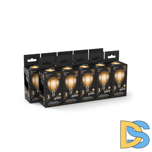 Лампа светодиодная филаментная Gauss E14 9W 2700К прозрачная 105801109