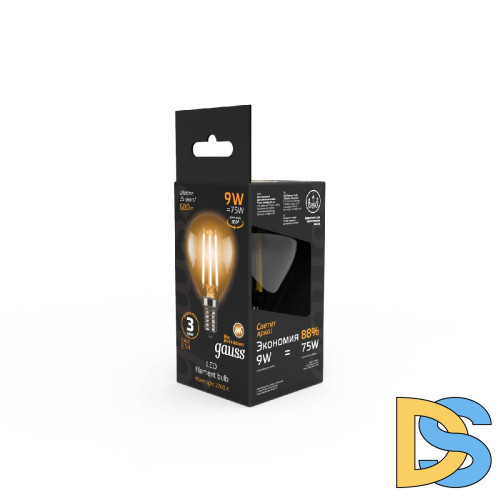 Лампа светодиодная филаментная Gauss E14 9W 2700К прозрачная 105801109