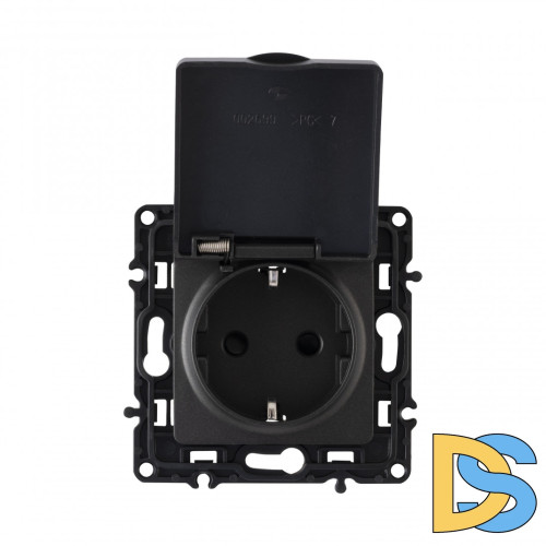 Розетка с заземлением, шторками и защитной крышкой Arte Milano 217.41-1.black
