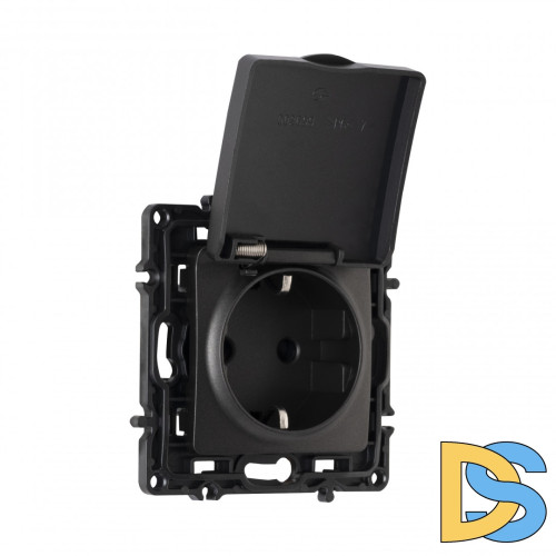 Розетка с заземлением, шторками и защитной крышкой Arte Milano 217.41-1.black