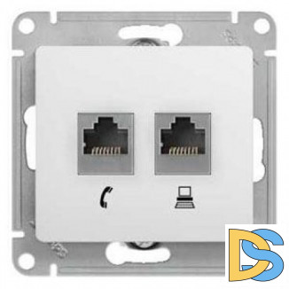 Розетка телефонная+компьютерная RJ-11/RJ-45 кат. 5e, Белый, серия Glossa, Schneider Electric