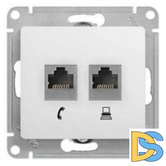 Розетка телефонная+компьютерная RJ-11/RJ-45 кат. 5e, Белый, серия Glossa, Schneider Electric