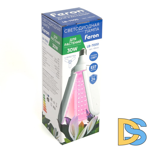 Лампа светодиодная 3-х лепестковая Feron LB-7000 E27 30W красно-синий спектр 48444
