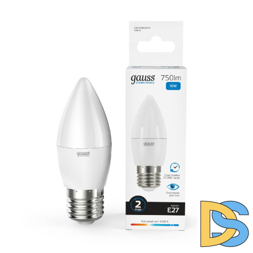 Лампа светодиодная Gauss E27 10W 6500K свеча матовая 30230