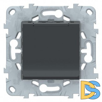 Розетка 1-ая электрическая, с заземлением и крышкой, защитными шторками, Антрацит, серия Unica New, Schneider Electric