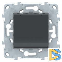 Розетка 1-ая электрическая, с заземлением и крышкой, защитными шторками, Антрацит, серия Unica New, Schneider Electric