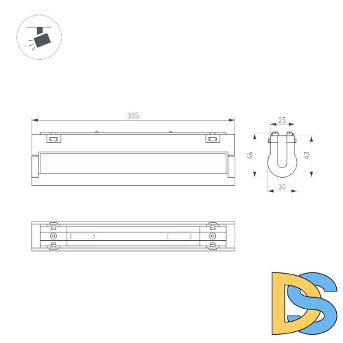 Трековый магнитный светильник Arlight MAG-VIBE-FLAT-TURN-L305-12W Day4000 (BK, 110 deg, 48V) 044442