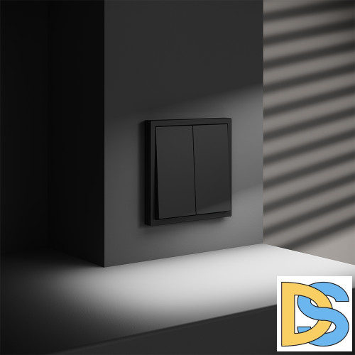 Проходной переключатель встраиваемый VOLTUM S70 двухклавишный 10А, (черный матовый)