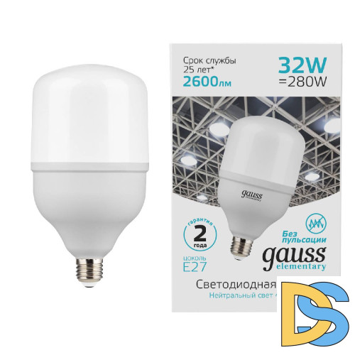 Лампа светодиодная Gauss E27 32W 6500K матовая 63233