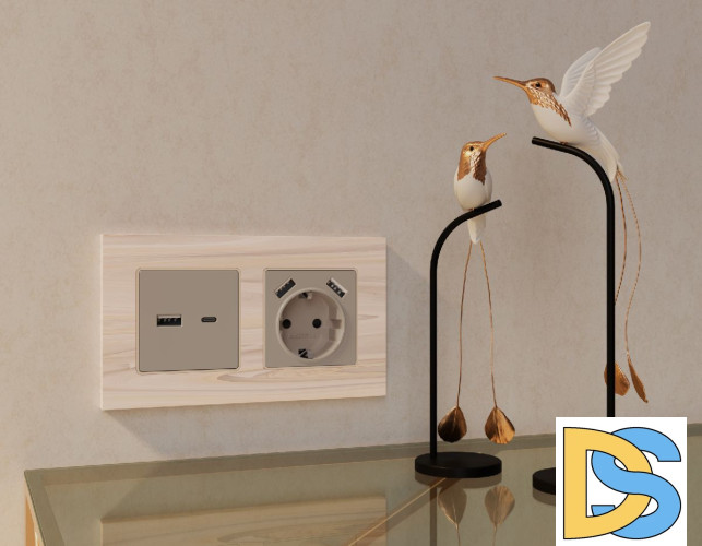 Лицевая панель для розетки с/з со шторками 2USB A+A Ambrella Volt Alfa AP3690