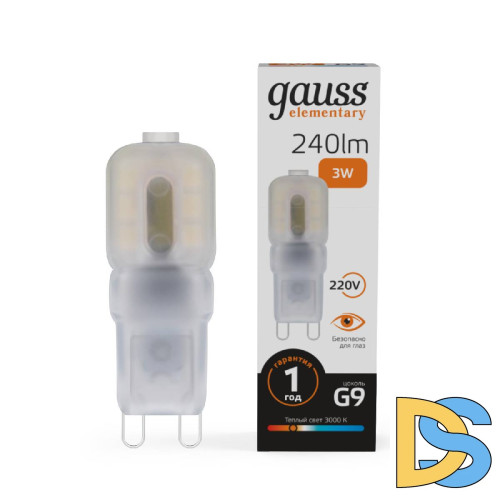 Лампа светодиодная Gauss G9 3W 3000К прозрачная 14913