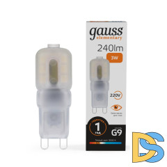 Лампа светодиодная Gauss G9 3W 3000К прозрачная 14913