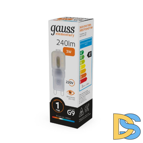 Лампа светодиодная Gauss G9 3W 3000К прозрачная 14913
