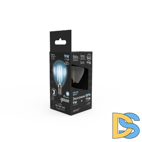 Лампа светодиодная филаментная Gauss E14 9W 4100К прозрачная 105801209
