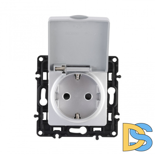 Розетка с заземлением, шторками и защитной крышкой Arte Milano 217.41-1.silver