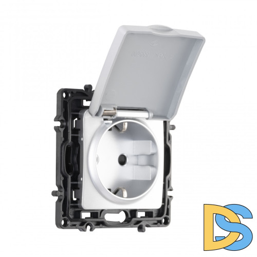 Розетка с заземлением, шторками и защитной крышкой Arte Milano 217.41-1.silver