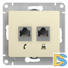Розетка телефонная+компьютерная RJ-11/RJ-45 кат. 5e, Бежевый, серия Glossa, Schneider Electric