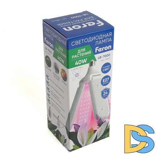 Лампа светодиодная 4-х лепестковая Feron LB-7000 E27 40W красно-синий спектр 48445