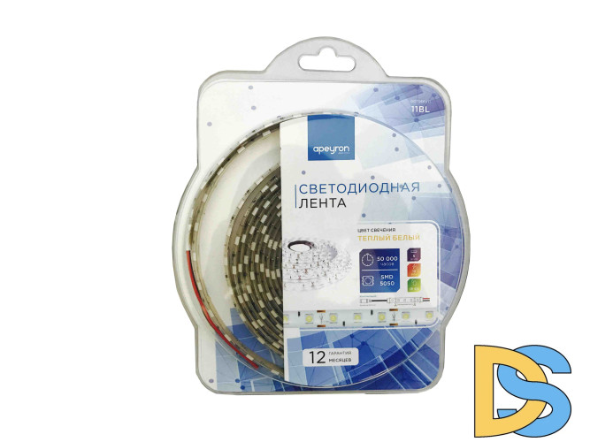 Светодиодная лента Apeyron 12В СТ 14,4Вт/м smd5050 60д/м IP65 700Лм/м 5м 3000К 11BL