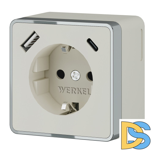 Розетка с заземлением, шторками и USB тип A+C Werkel Gallant (слоновая кость) W5071703
