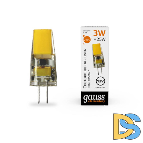 Лампа cветодиодная Gauss Elementary G4 3W 3000K прозрачная 18713