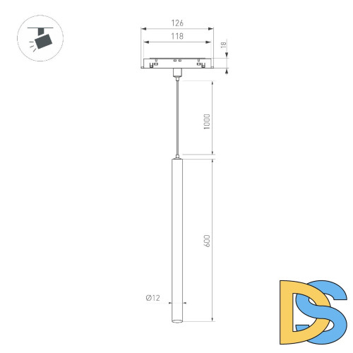 Трековый магнитный светильник Arlight MAG-ORIENT-SPOT-HANG-L600-R12-2W Warm3000 (BK, 20 deg, 48V) 044502