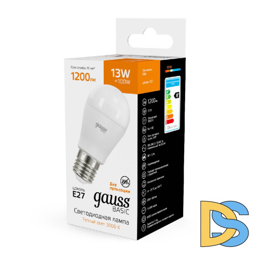 Лампа светодиодная Gauss Basic E27 13W 3000K 10502132