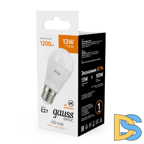 Лампа светодиодная Gauss Basic E27 13W 3000K 10502132