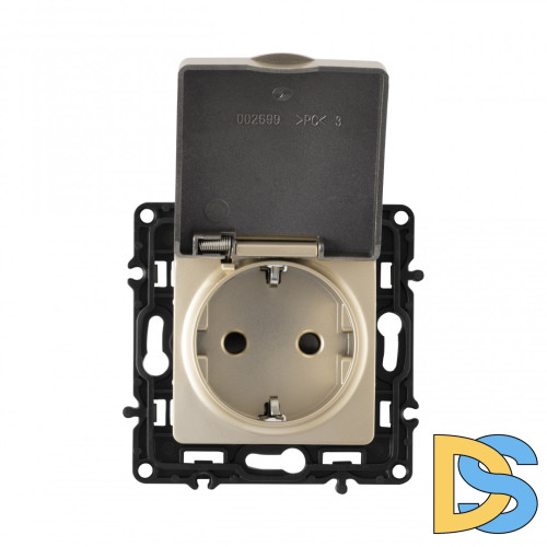 Розетка с заземлением, шторками и защитной крышкой Arte Milano 217.41-1.shampan
