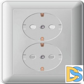 Розетка 2-ая электрическая с заземлением с защитными шторками, Белый, серия Wessen 59, Schneider Electric