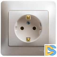 Розетка 1-ая электрическая, с заземлением(в сборе), Перламутр, серия Glossa, Schneider Electric