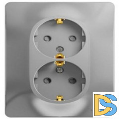 Розетка 2-ая электрическая с заземлением с защитными шторками, Алюминий, серия Glossa, Schneider Electric