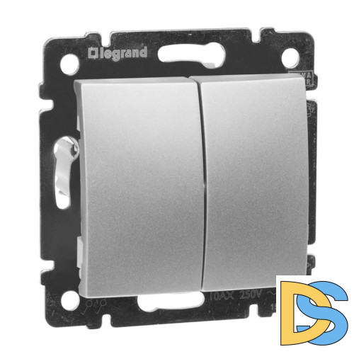 Переключатель двухклавишный на 2 направления Legrand Valena 10A 250V алюминий 770108