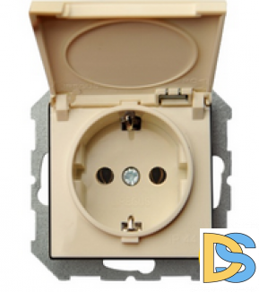 Розетка с заземлением,с крышкой Epsilon слоновая кость