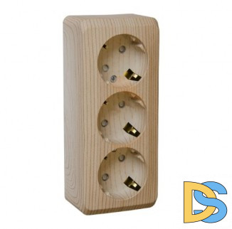 Розетка 3-я Этюд c заземлением, со шторками 16А сосна