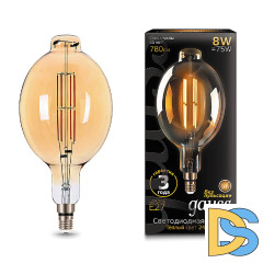 Лампа светодиодная филаментная Gauss E27 8W 2400K золотая 151802008