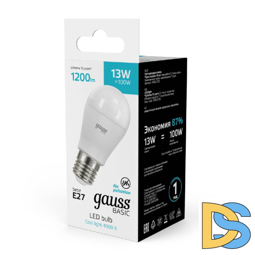 Лампа светодиодная Gauss Basic E27 13W 4000K 10502232