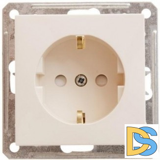 Розетка 1-ая электрическая, с заземлением и защитными шторками, Бежевый, серия Wessen 59, Schneider Electric