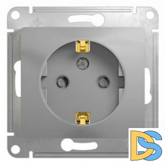 Розетка 1-ая электрическая, с заземлением и защитными шторками, Алюминий, серия Glossa, Schneider Electric