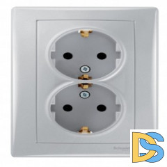 Розетка 2-ая электрическая с заземлением, Алюминий, серия Sedna, Schneider Electric