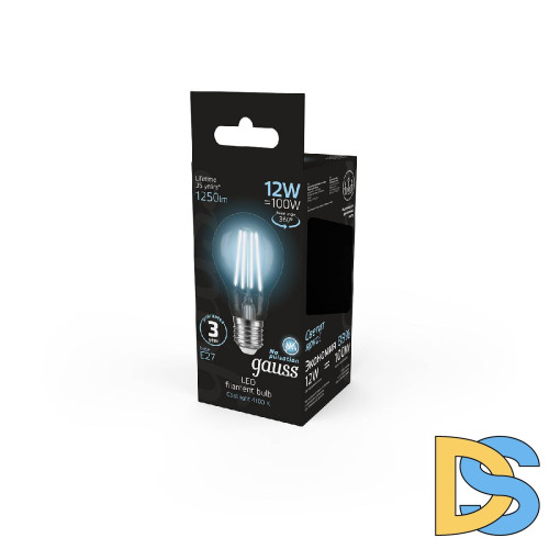 Лампа светодиодная филаментная Gauss E27 12W 4100K груша прозрачная 102902212