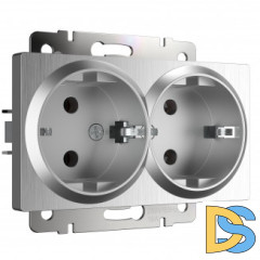 Розетка двойная с заземлением (серебряный рифленый) W1172009