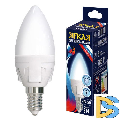 Светодиодная лампа Uniel LED-C37 7W/6500K/E14/FR PLP01WH UL-00011014