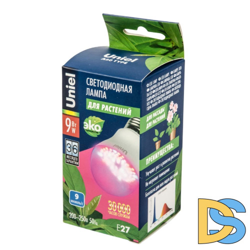 Лампа светодиодная для растений (09645) Uniel E27 9W прозрачная LED-A60-9W/SP/E27/CL ALM01WH